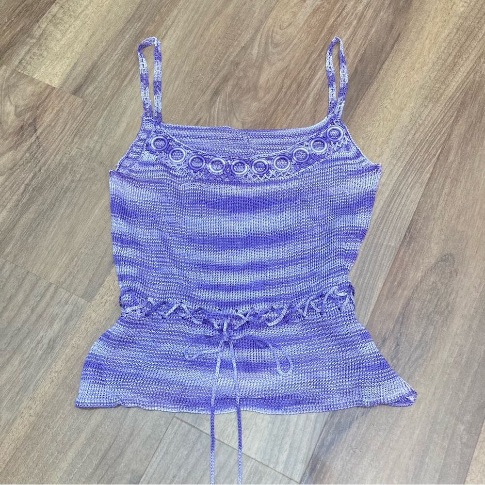 Vintage 90s Crocheted Purple Striped Tank Top Bohemian Hippie Festival